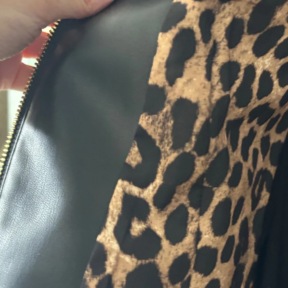 Calvin Klein Black Leather Jacket with Gold Accents - Picture 3 of 7